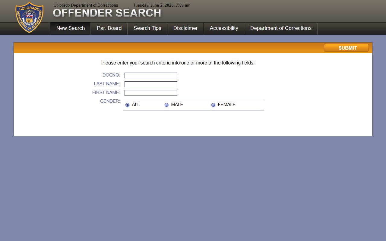 Colorado CDOC offender search for Las Animas County state prison inmate lookup