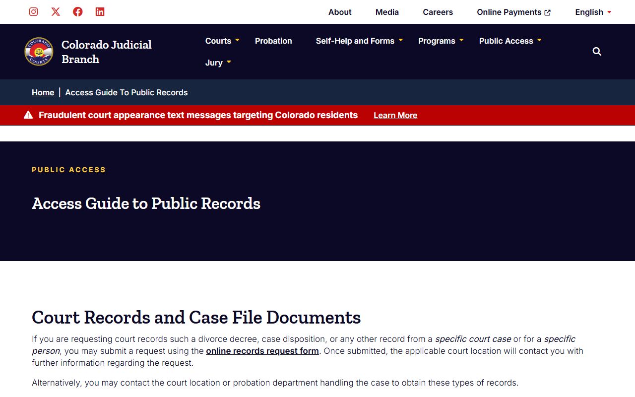 Colorado Judicial Branch public records access guide